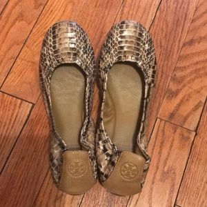 Tory Burch nude snakeskin flats